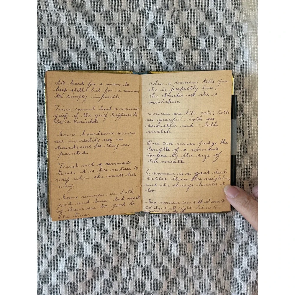 Antique 1905 Pocket Notebook Handwritten Notes Ephemera Blue Gold Floral